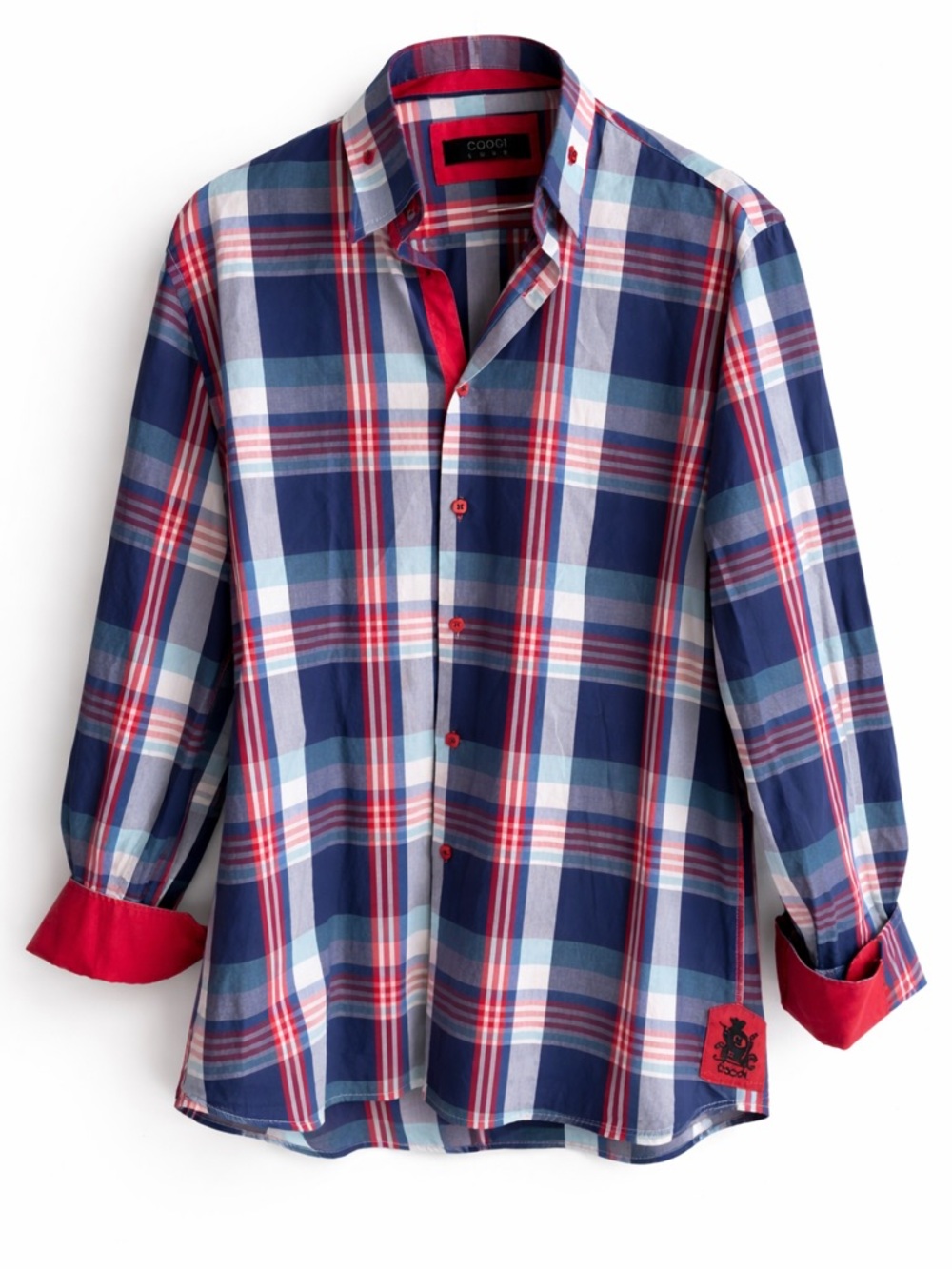 COOGI Luxe Plaid Button Up Shirt 2XL Red Blue Cotton Bold Pattern